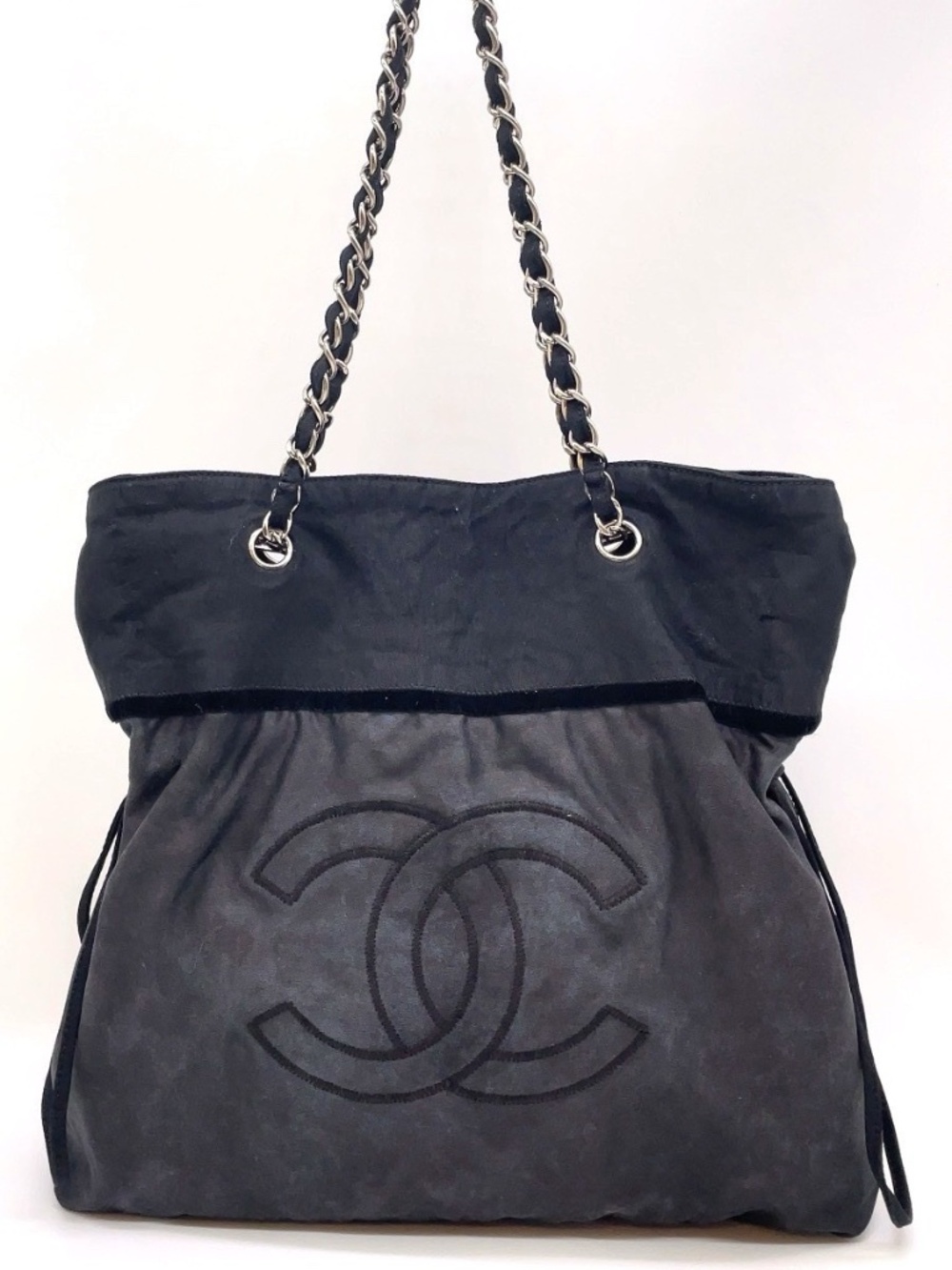 Chanel Coco Mark Canvas Satin Black Tote